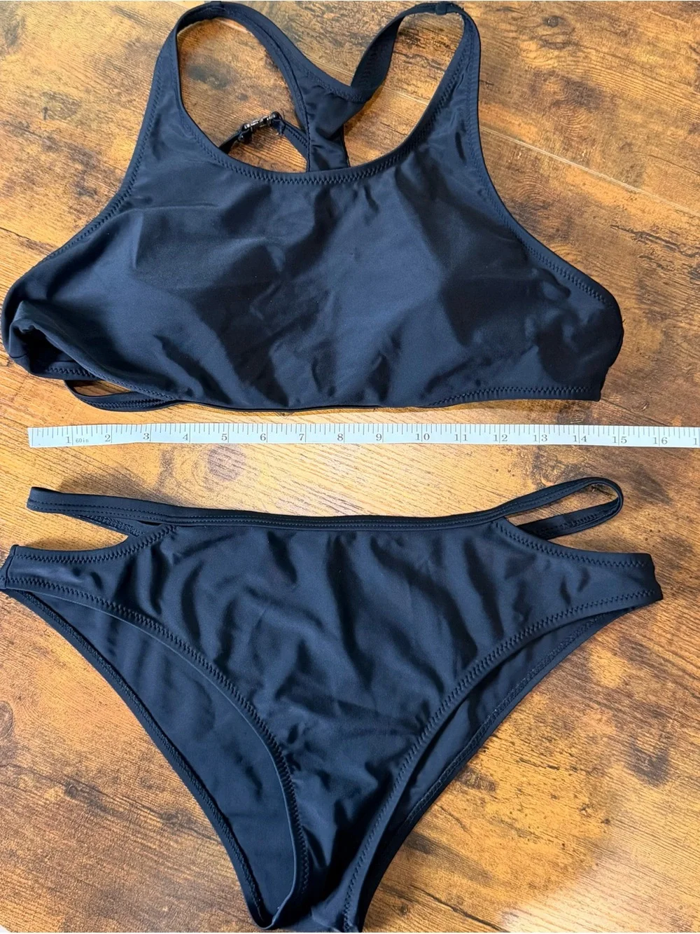 Black Cutout Racerback Bikini Set High Waisted Sport Two Piece Swimsuit Large
